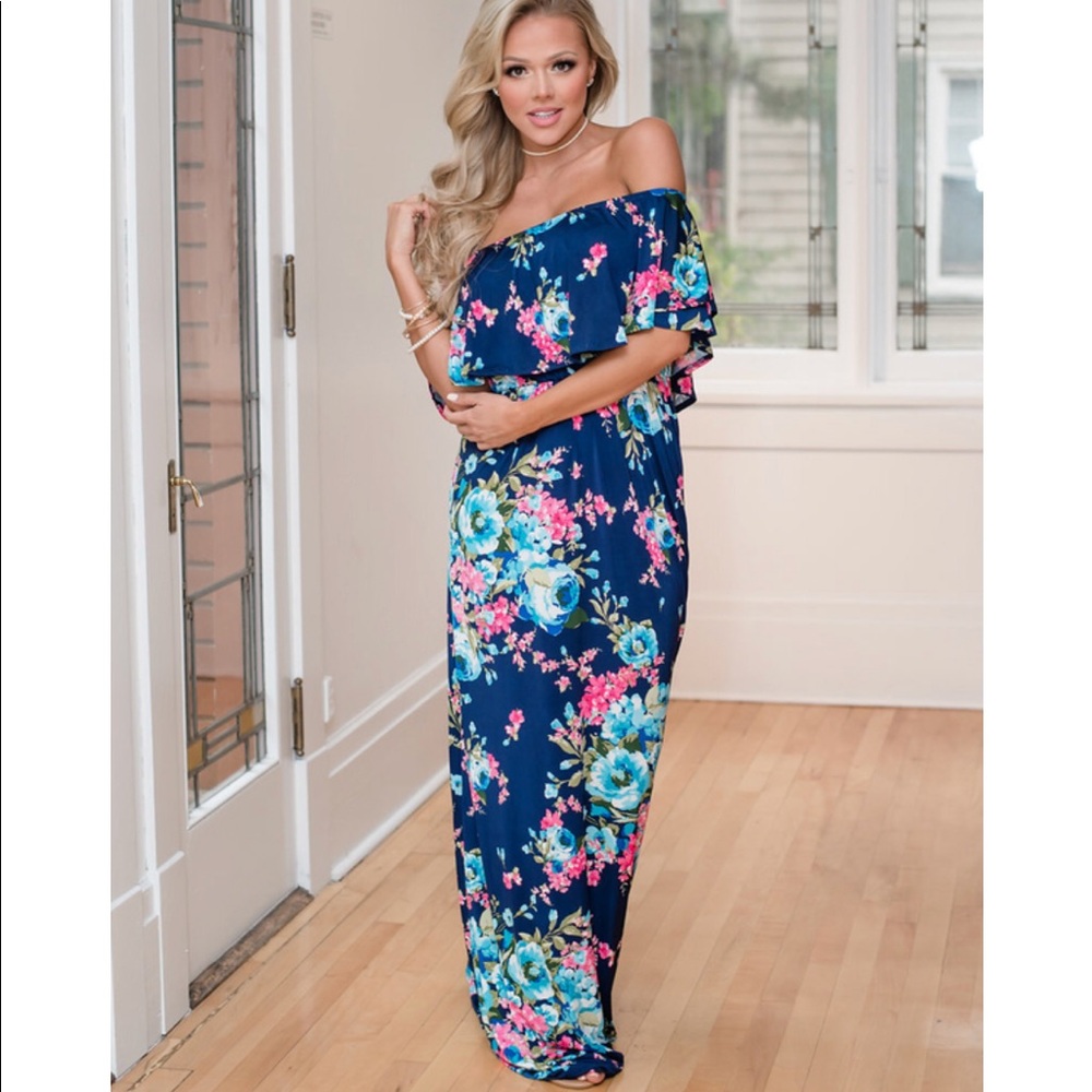 Boat Neck Floral Maxi Dress